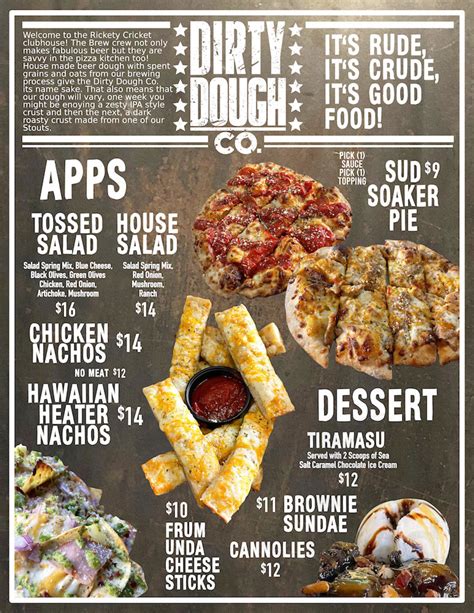Dirty dough menu - View Dirty Dough - The Edge's March 2024 deals and menus. Support your local restaurants with Grubhub! Order delivery online from Dirty Dough - The Edge in Scottsdale instantly with Grubhub! ... Dirty Dough - The Edge Menu Info. American, Bakery, Dessert $$$$$ $ 8930 North 90th Street Scottsdale, AZ 85258 (480) 434-6655. View more about …